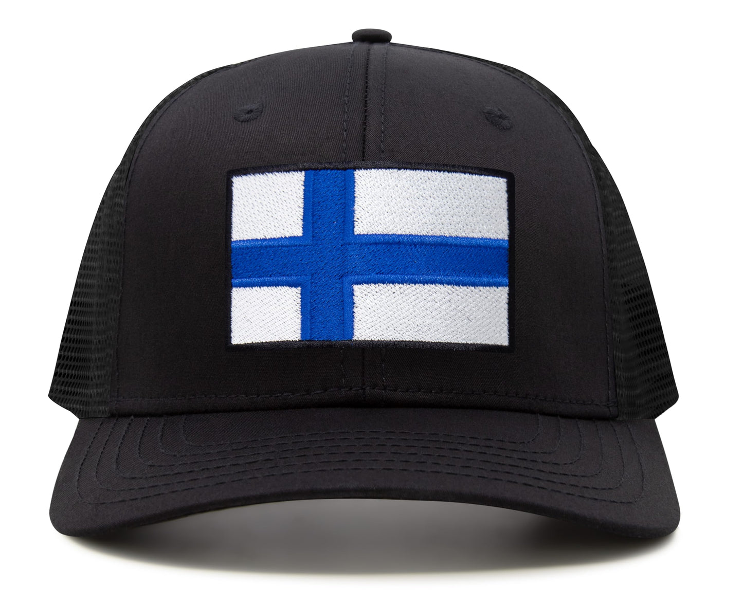 International Tie Finland Flag Hat for Men and Women - Adjustable Snapback Trucker Baseball Cap (All Black)