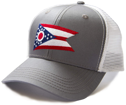 International Tie Ohio State Flag Hat for Men and Women - Snapback Trucker Baseball Cap
(Grey White)
