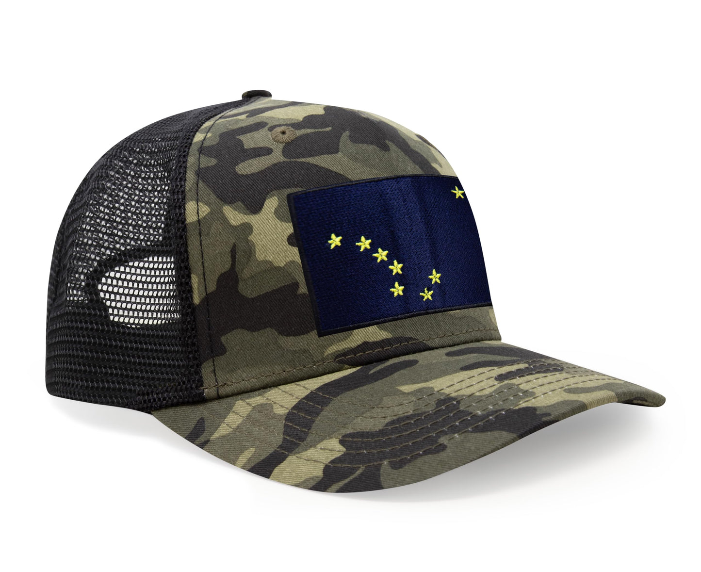 International Tie Premium Alaska Flag Hat for Men and Women - Snapback Trucker Baseball Cap (Camouflage)