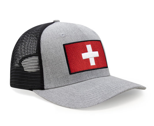 International Tie Swiss Flag Hat for Men and Women - Switzerland Snapback Trucker Baseball Cap (Grey Black)