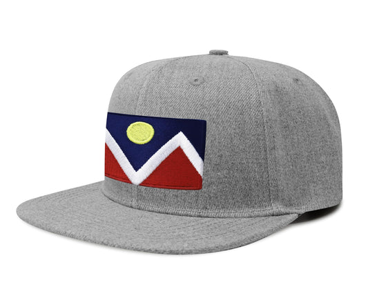International Tie City Hat for Men and Women, Adjustable Snapback Trucker Baseball Cap with Embroidered Patch (Denver, Grey Flatbill)
