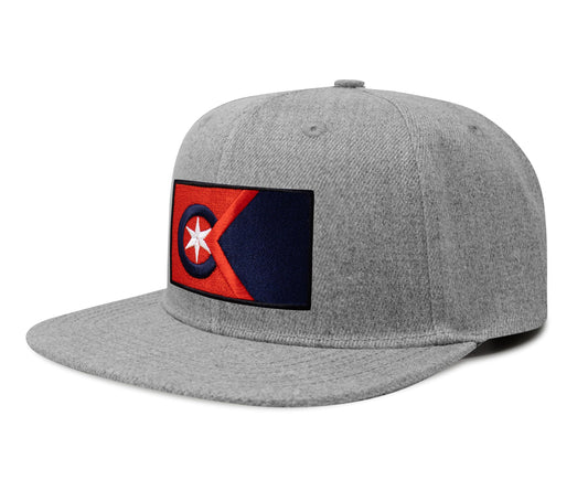 International Tie Cleveland Flag Hat for Men and Women - Adjustable Snapback Trucker Baseball Cap (Grey Flatbill)