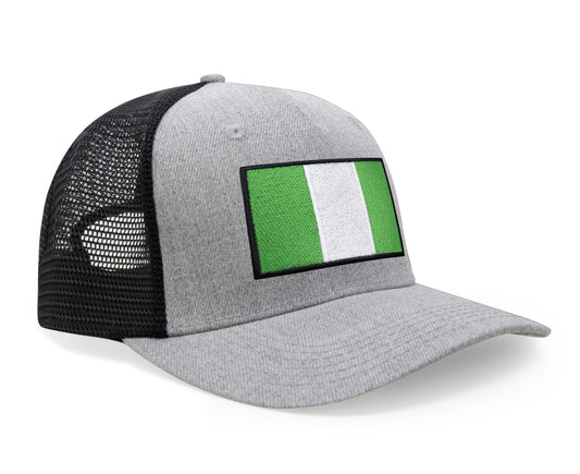 International Tie Country Hat for Men and Women, Adjustable Snapback Trucker Baseball Cap with Embroidered Patch (Nigeria, Grey Black) - International Tie