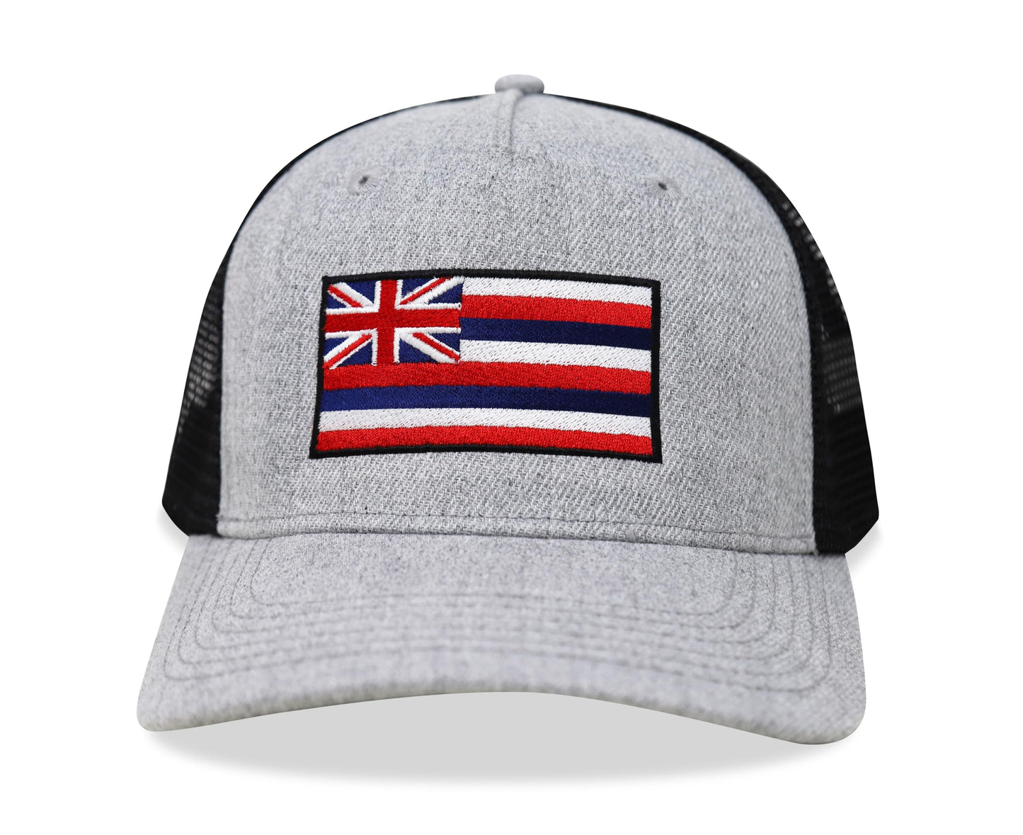 International Tie Hawaiian Flag Trucker Hat for Men & Women - Adjustable Snapback Baseball Cap with Embroidered Patch (Grey/Black)