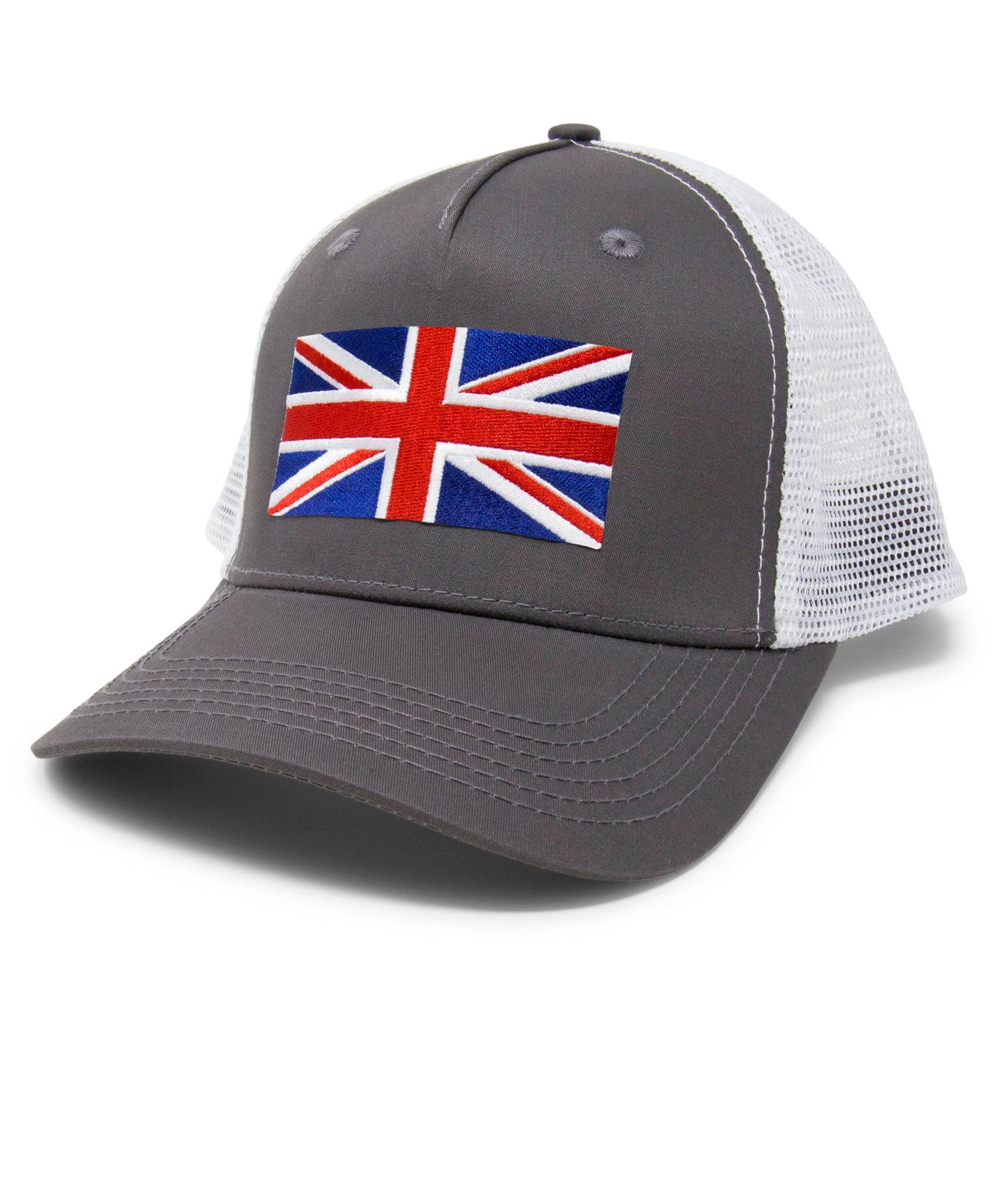 England Britain Flag Trucker Baseball Snapback Hat (Grey White) - International Tie