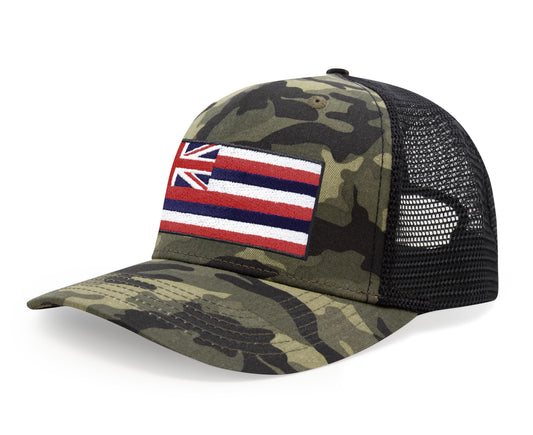 International Tie Hawaiian Flag Trucker Hat for Men & Women - Adjustable Snapback Baseball Cap with Embroidered Patch (Camouflage)