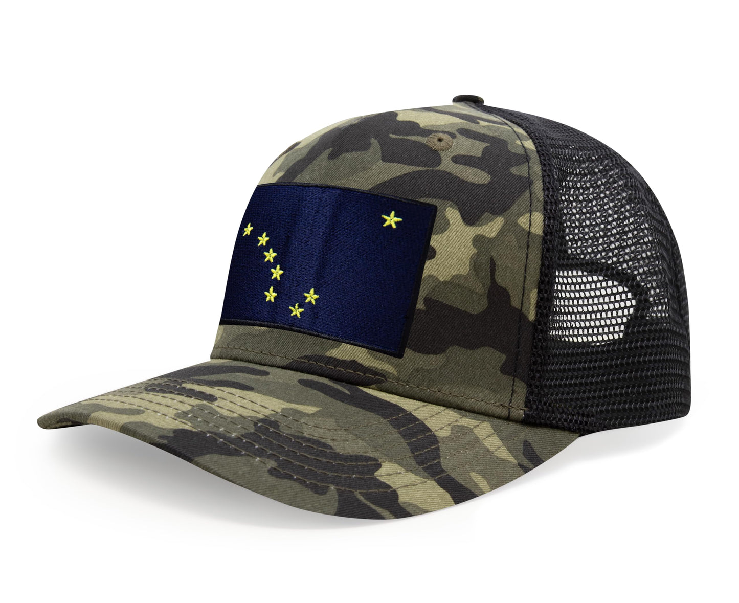 International Tie Premium Alaska Flag Hat for Men and Women - Snapback Trucker Baseball Cap (Camouflage)