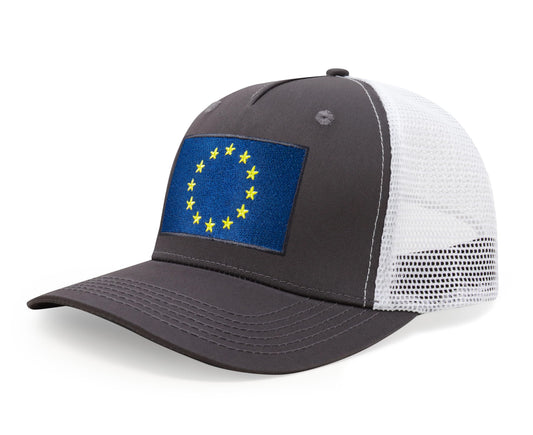 European Flag Hat for Men and Women - EU Trucker Snapback Baseball Cap by International Tie (Grey White) - International Tie