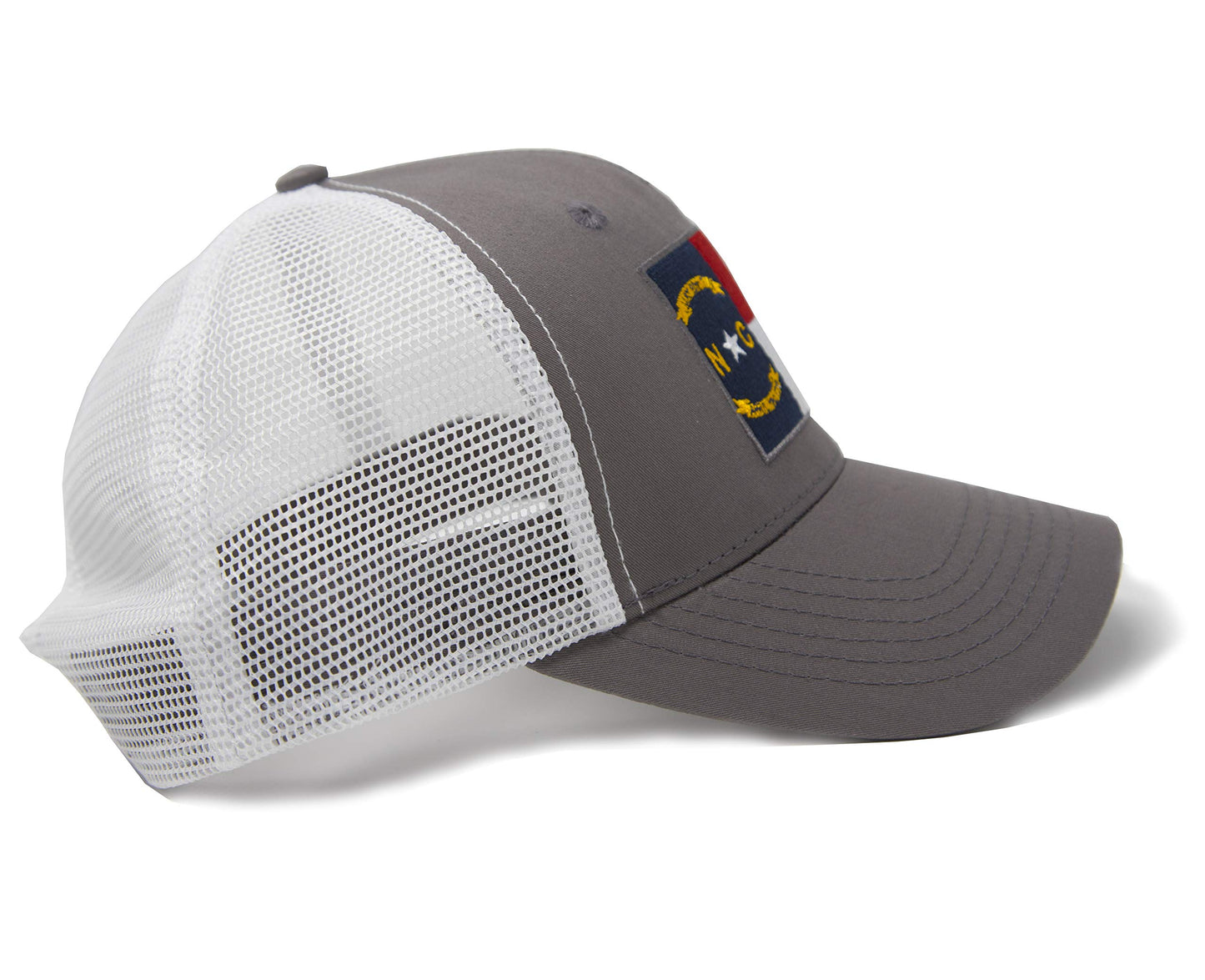 International Tie Premium Flag Themed North Carolina Hat for Men and Women â Adjustable One Size Snapback Cap - Embroidered Patch - Mesh Back (Grey White)