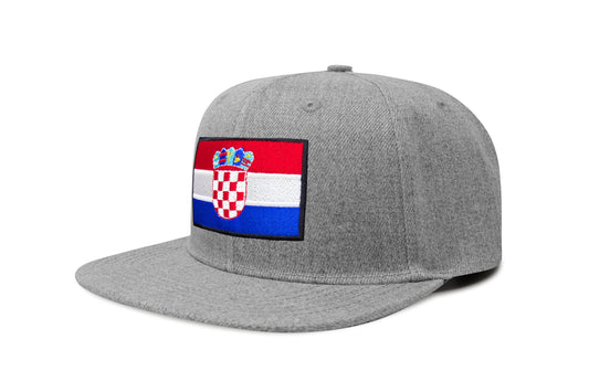 International Tie Country Hat for Men and Women, Adjustable Snapback Trucker Baseball Cap with Embroidered Patch (Croatia, Grey Flatbill) - International Tie