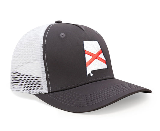 International Tie Stateline Flag Hat for Men and Women - Snapback Trucker Baseball Cap (Alabama, Grey White)