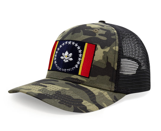 International Tie State Hat for Men and Women, Adjustable Snapback Trucker Baseball Cap with Embroidered Patch (Mississippi, Camouflage) - International Tie
