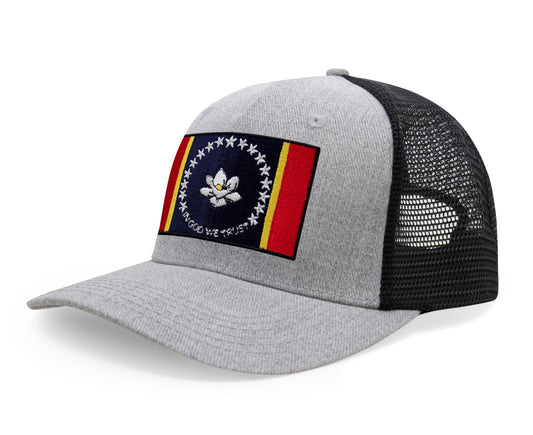 International Tie State Hat for Men and Women, Adjustable Snapback Trucker Baseball Cap with Embroidered Patch (Mississippi, Grey Black) - International Tie