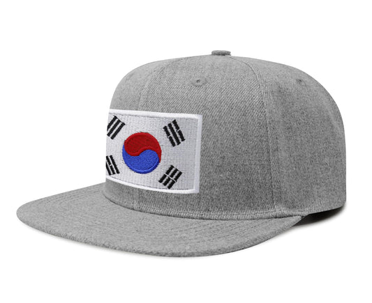 International Tie Country Hat for Men and Women, Adjustable Snapback Trucker Baseball Cap with Embroidered Patch (South Korea, Grey Flatbill)