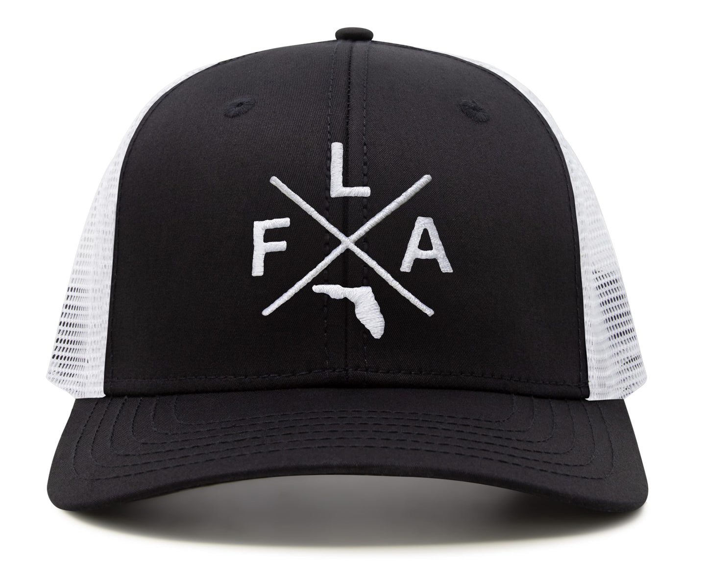 International Tie Premium Florida FLA Hat for Men and Women – Snapback Trucker Baseball Cap (Black/White)
