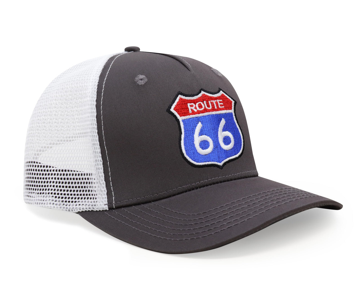 International Tie Premium Route 66 Hat for Men and Women – Mother Road Snapback Trucker Baseball Cap (Grey/White)