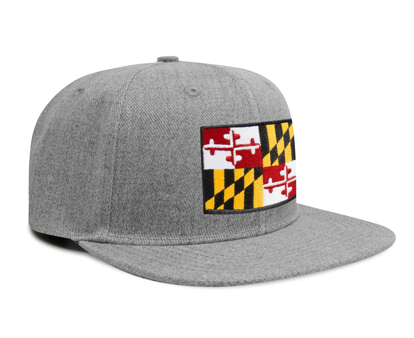 International Tie Maryland Flag Hat for Men - Adjustable Snapback Baseball Trucker Cap (Grey Flatbill)