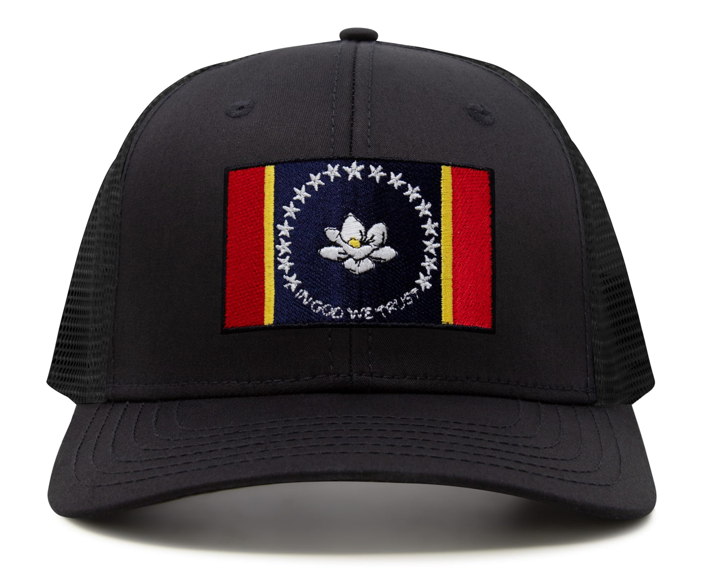 International Tie Mississippi Flag Hat for Men and Women – Snapback Trucker Baseball Cap (All Black)