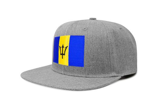 International Tie Country Hat for Men and Women, Adjustable Snapback Trucker Baseball Cap with Embroidered Patch (Barbados, Grey Flatbill) - International Tie