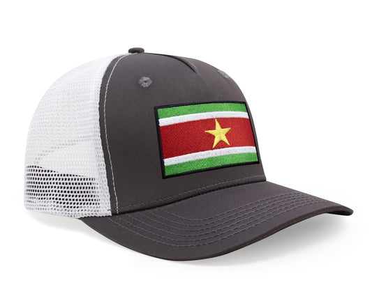 International Tie Country Hat for Men and Women, Adjustable Snapback Trucker Baseball Cap with Embroidered Patch (Suriname, Grey White) - International Tie
