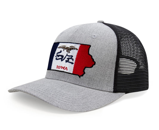 International Tie Stateline Flag Hat for Men and Women - Snapback Trucker Baseball Cap (Iowa, Grey Black) - International Tie