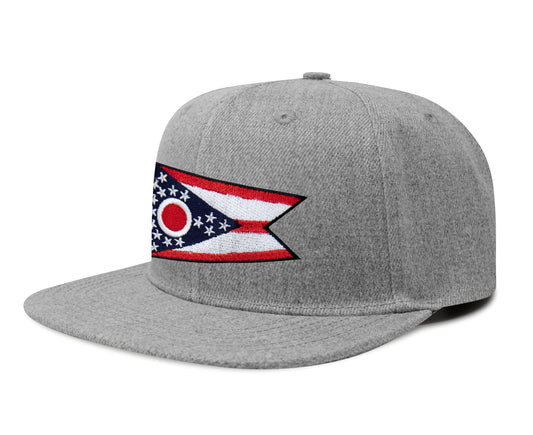 International Tie Premium Ohio - Flag Patch Hat for Men and Women - Snapback Trucker Baseball Cap (Grey Flatbill)