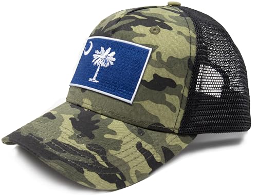 South Carolina Flag Trucker Baseball Snapback Hat (Camouflage) - International Tie
