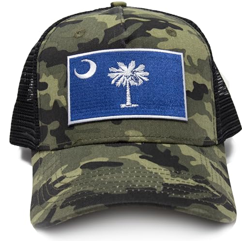 South Carolina Flag Trucker Baseball Snapback Hat (Camouflage) - International Tie