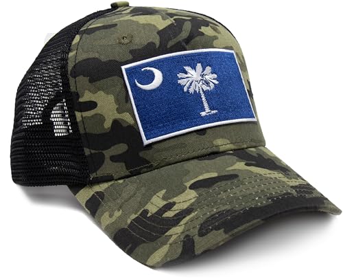 South Carolina Flag Trucker Baseball Snapback Hat (Camouflage) - International Tie