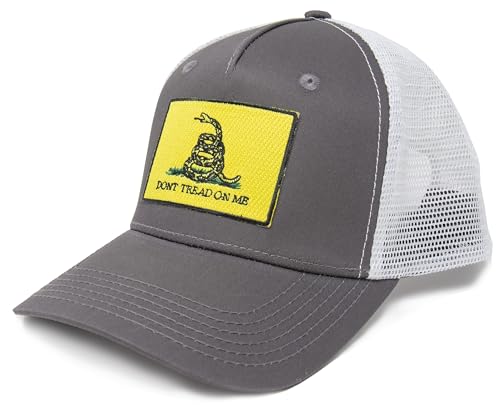 Gadsden Flag Trucker Baseball Snapback Hat (Grey White) - International Tie
