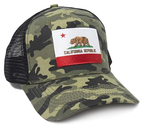 California Flag Trucker Baseball Snapback Hat (Camouflage) - International Tie