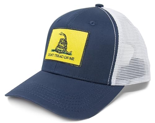 Gadsden Flag Trucker Baseball Snapback Hat (Navy White) - International Tie