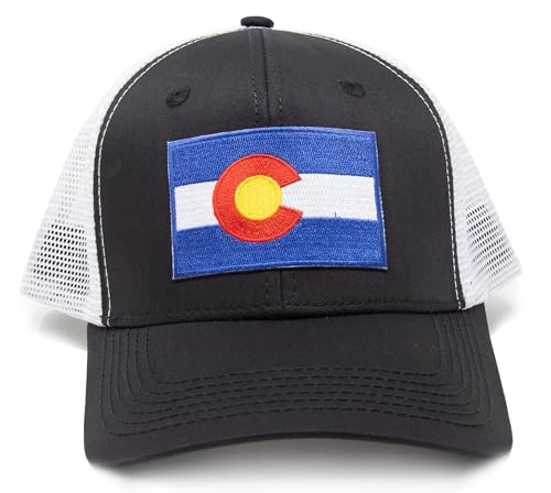 International Tie State Hat for Men and Women, Adjustable Snapback Trucker Baseball Cap with Embroidered Patch (Colorado, Black White) - International Tie