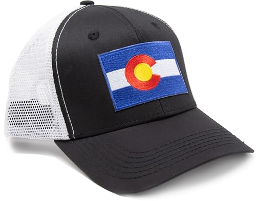 Colorado Flag Trucker Baseball Snapback Hat (Black White) - International Tie