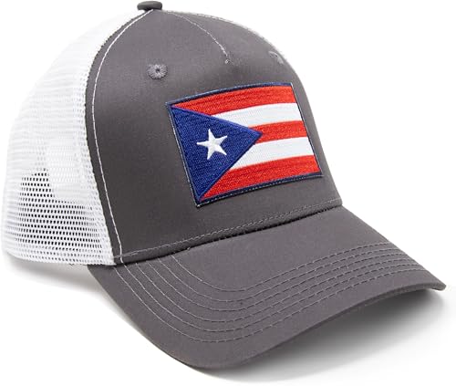 Puerto Rico Flag Snapback Trucker Baseball Hat (Grey White) - International Tie