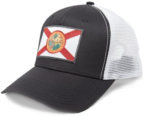 Florida Flag Trucker Baseball Snapback Hat (Black/White) - International Tie