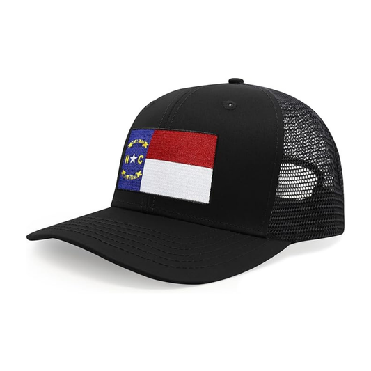 International Tie State Hat for Men and Women, Adjustable Snapback Trucker Baseball Cap with Embroidered Patch (North Carolina, All Black)