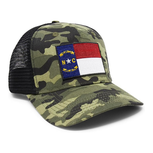 International Tie State Hat for Men and Women, Adjustable Snapback Trucker Baseball Cap with Embroidered Patch (North Carolina, Camouflage)