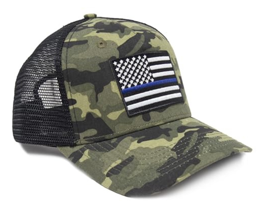 Thin Blue Line Flag Trucker Baseball Snapback Hat (Camouflage) - International Tie