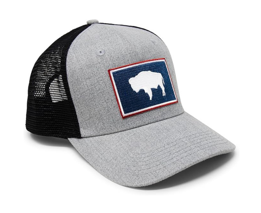 International Tie State Hat for Men and Women, Adjustable Snapback Trucker Baseball Cap with Embroidered Patch(Wyoming, Grey Black)