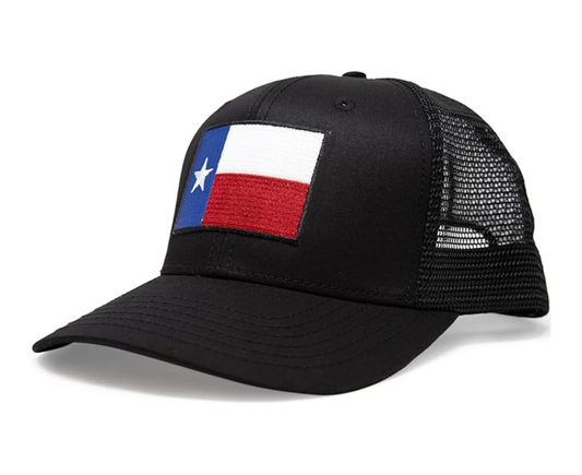 Texas Flag Trucker Baseball Snapback Hat (All Black) - International Tie
