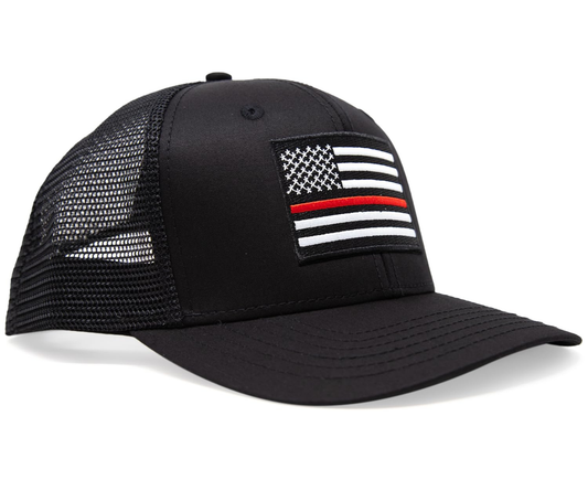 Thin Red Line American Flag Snapback Trucker | All Black