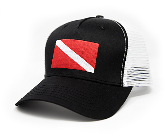 Scuba Diver Flag Snapback Trucker | Black White
