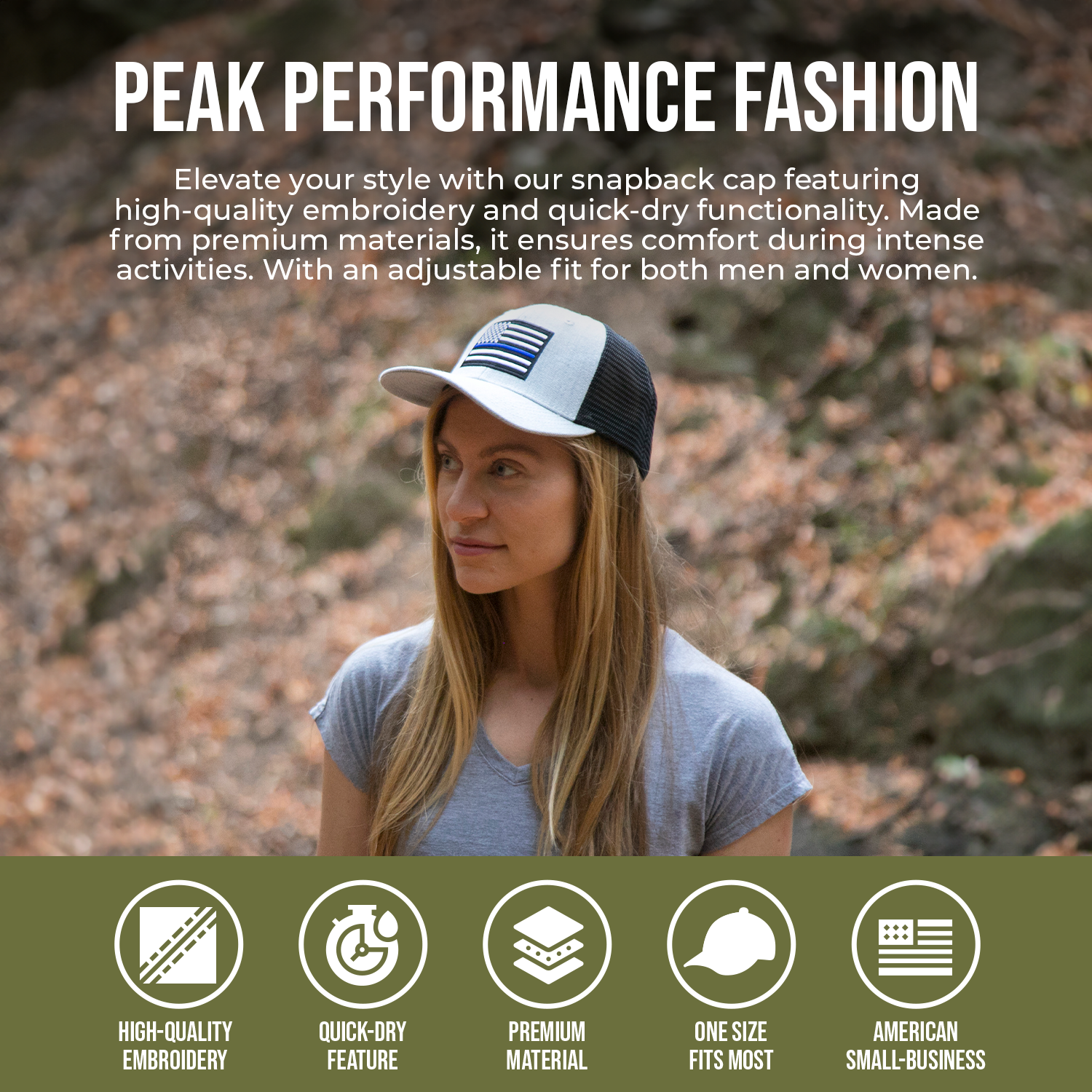 Peak Performance Fashion Banner Police Blue Line Flag Trucker Cap