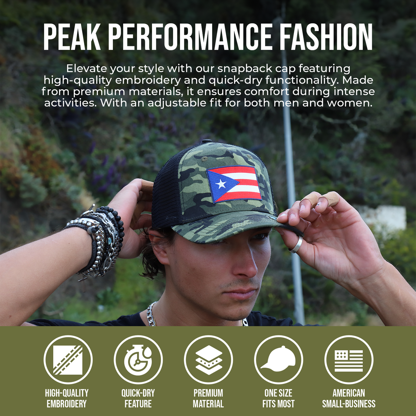 Peak Performance Fashion Banner Puerto Rico Flag Hats
