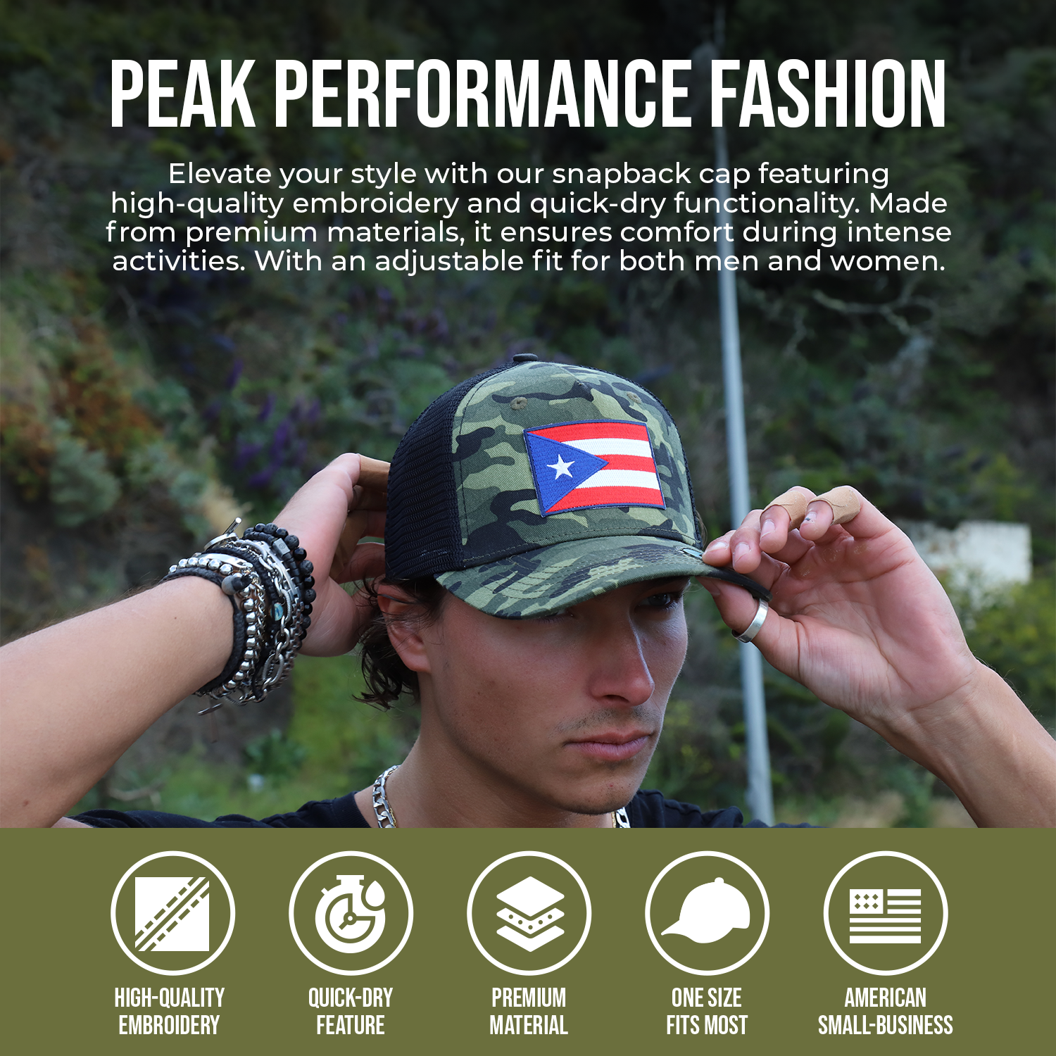 Peak Performance Fashion Banner Puerto Rico Flag Hats