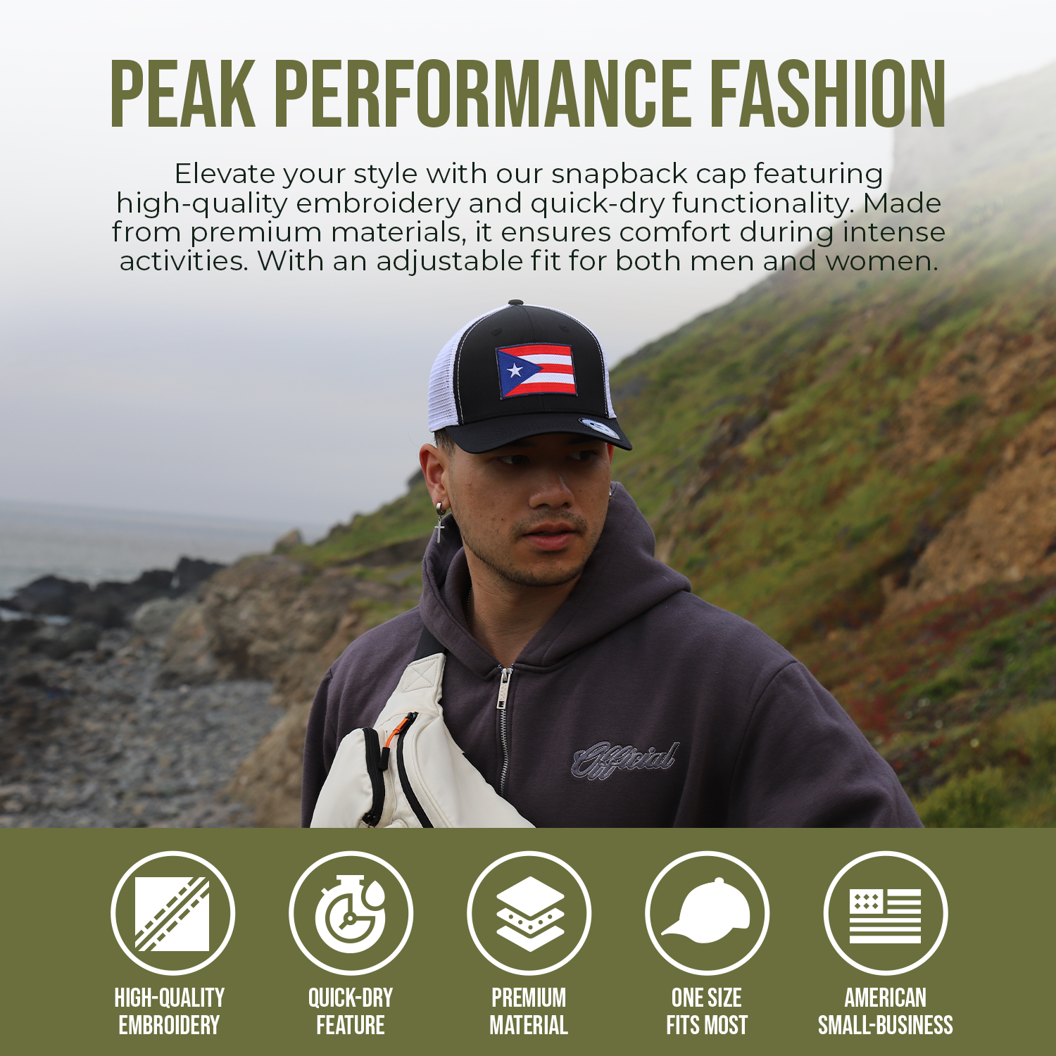 Peak Performance Fashion Banner Puerto Rico Flag Trucker Hat