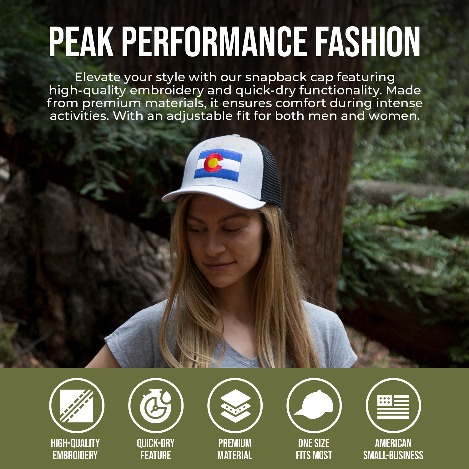 Peak Performance Fashion Banner Colorado State Flag Baseball Hat