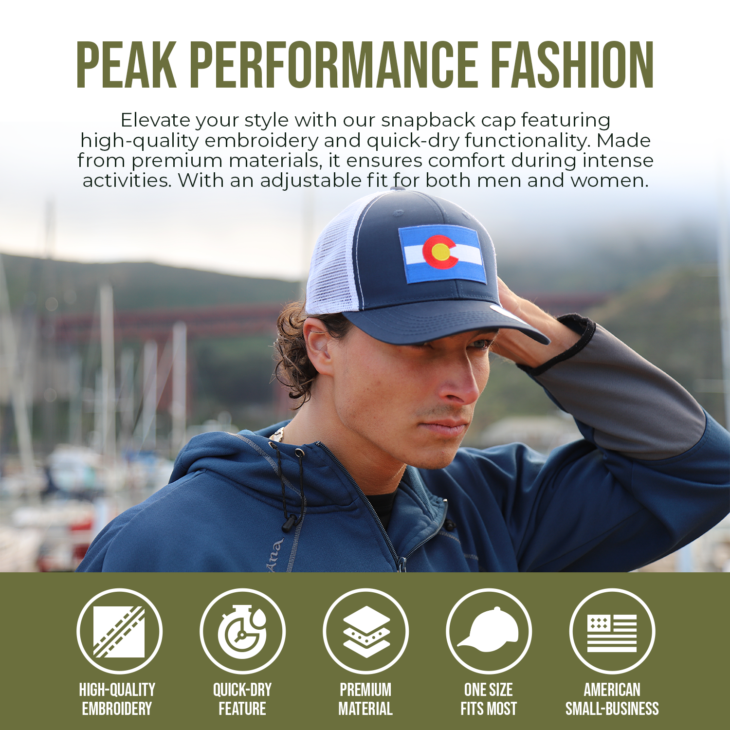Peak Performance Fashion Banner Colorado State Flag Baseball Hat