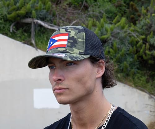 Puerto Rico Flag Snapback Trucker Baseball Hat (Camouflage) - International Tie